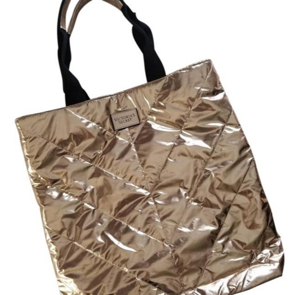 Victoria's Secret Rose Gold Metallic Quilted Tote
